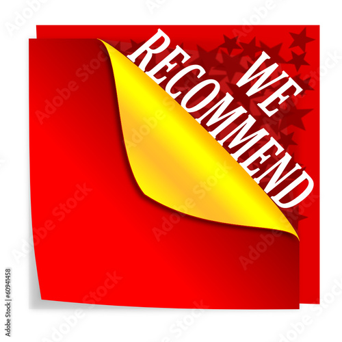 Red paper with folded corner and says "we recommend" - vector