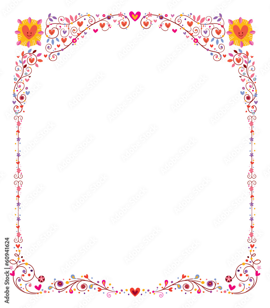 floral frame with hearts