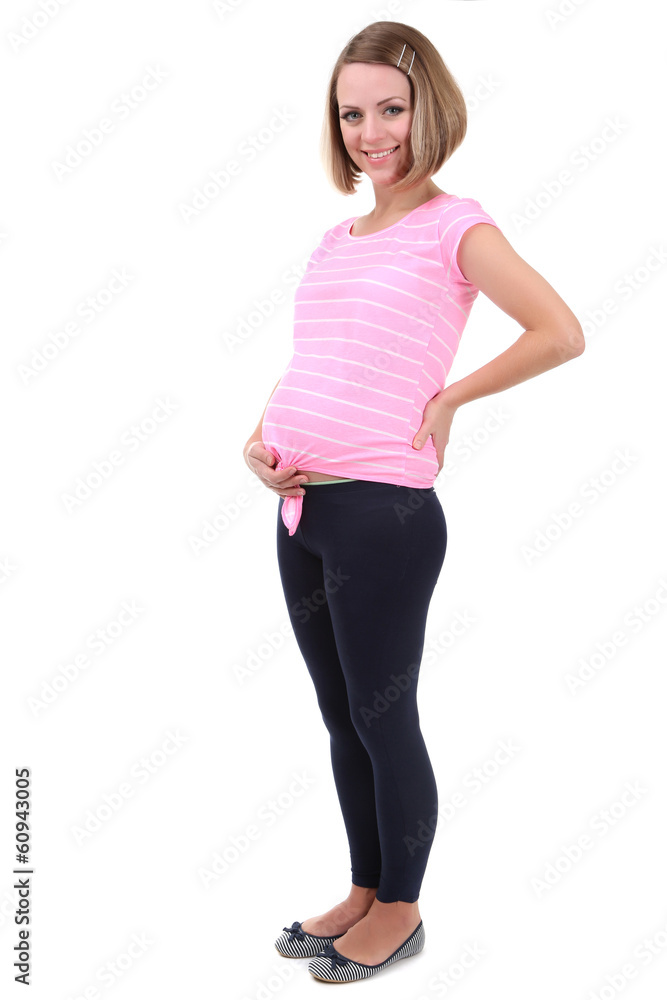 Beautiful young pregnant woman isolated on white Beautiful young pregnant woman isolated on white