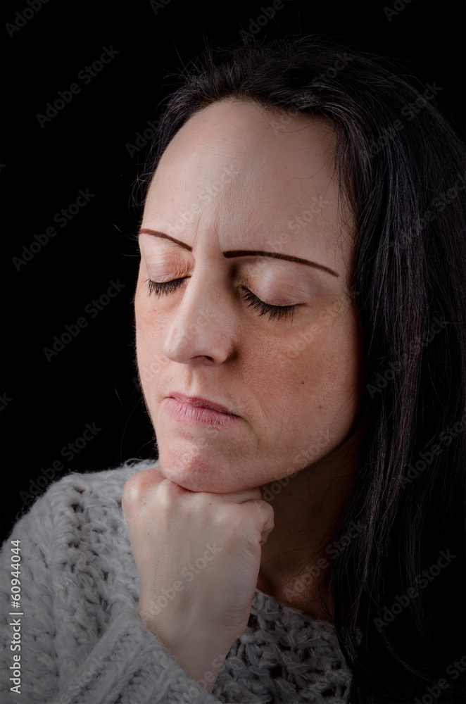 peaceful, woman resting, portrait on black background peaceful, woman resting, portrait on black background