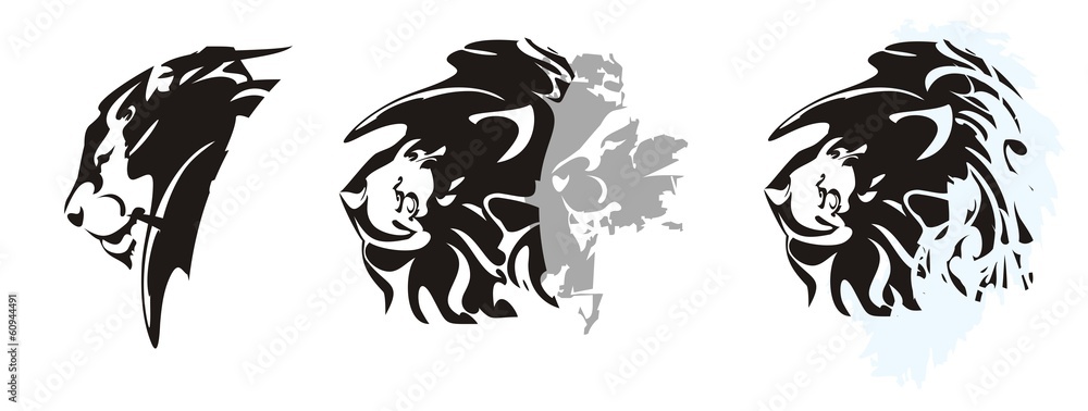 Fototapeta premium Tribal lion head symbols - three options