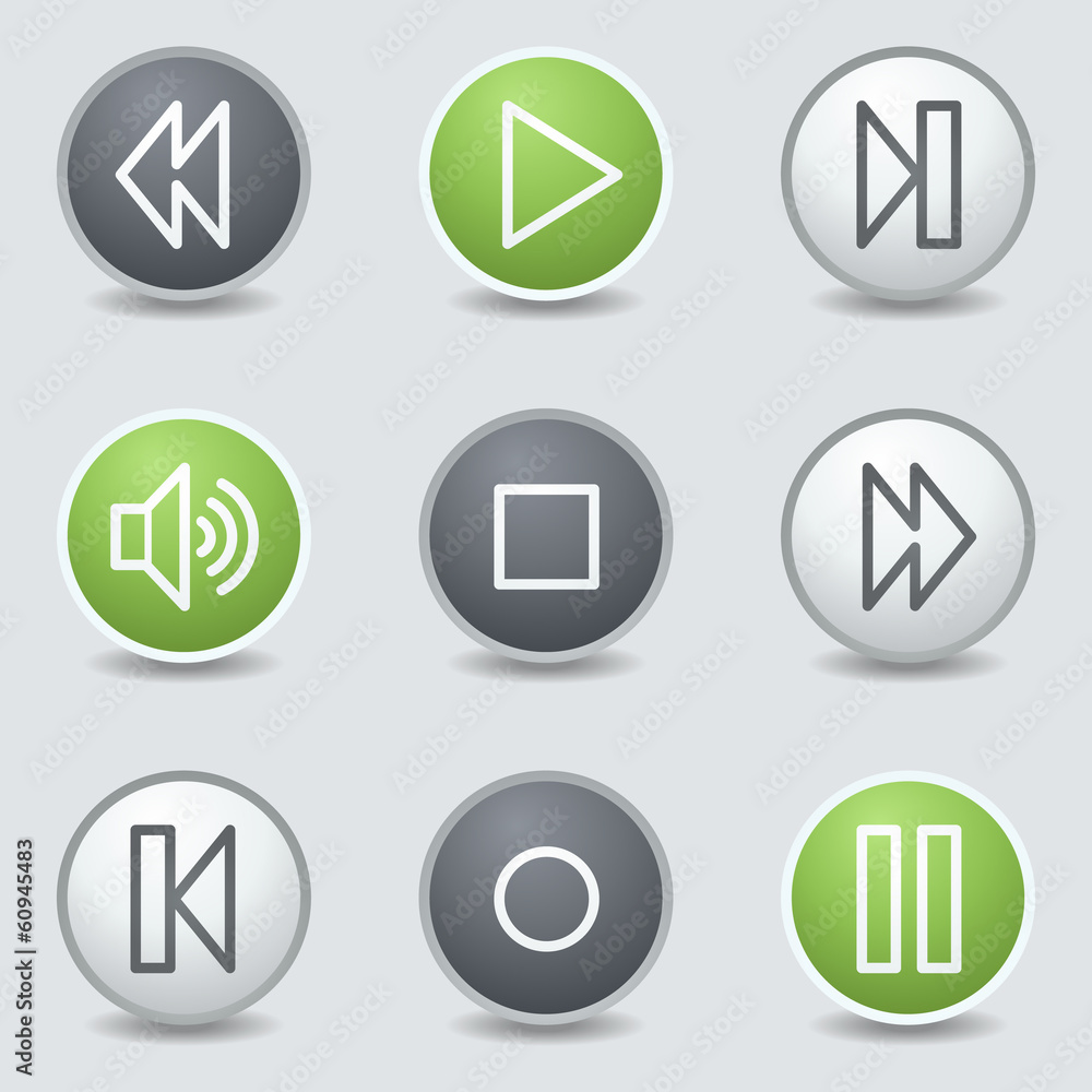 Media player web icons, circle buttons Media player web icons, circle buttons