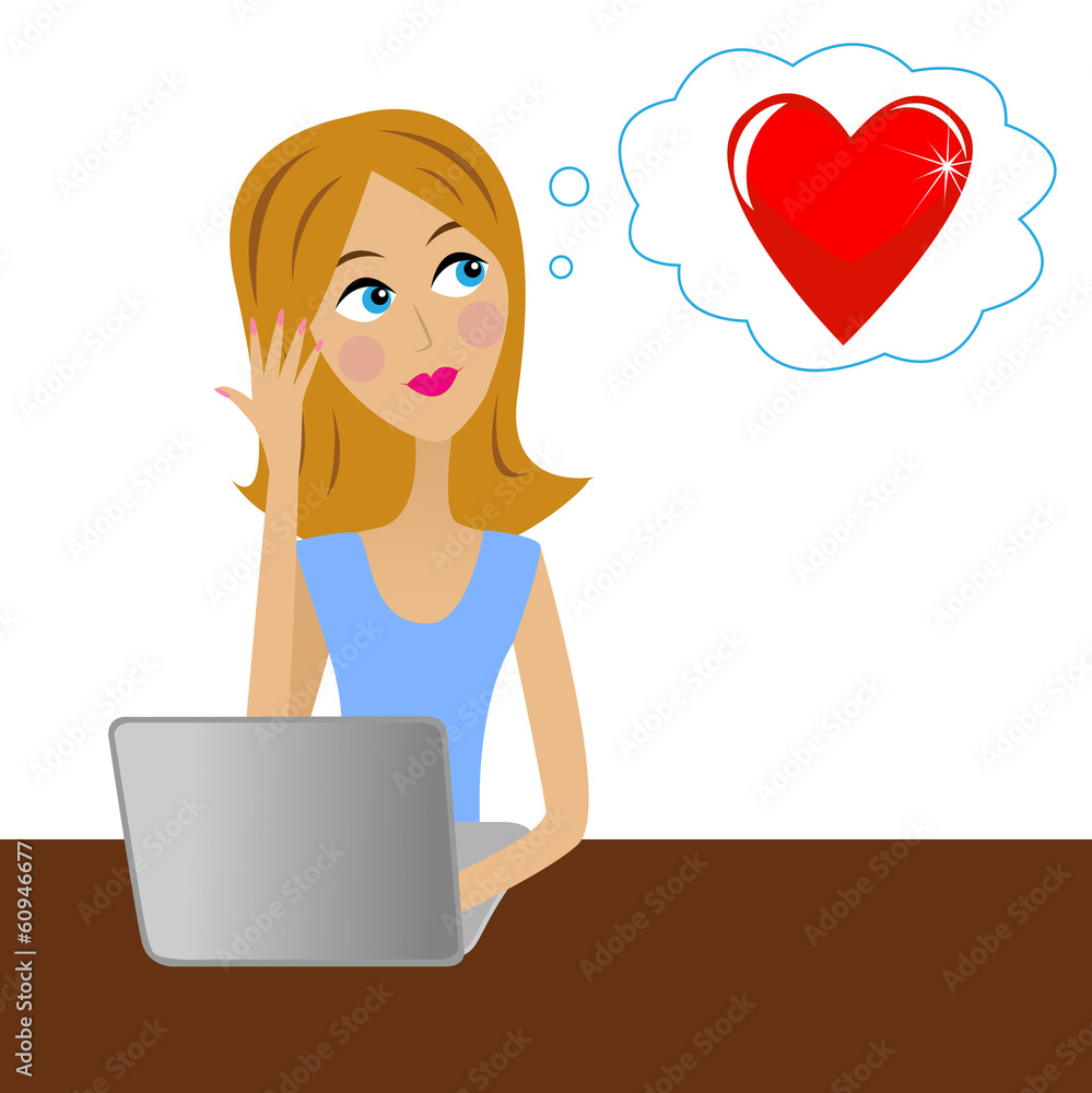 young business woman thinks in office about love young business woman thinks in office about love