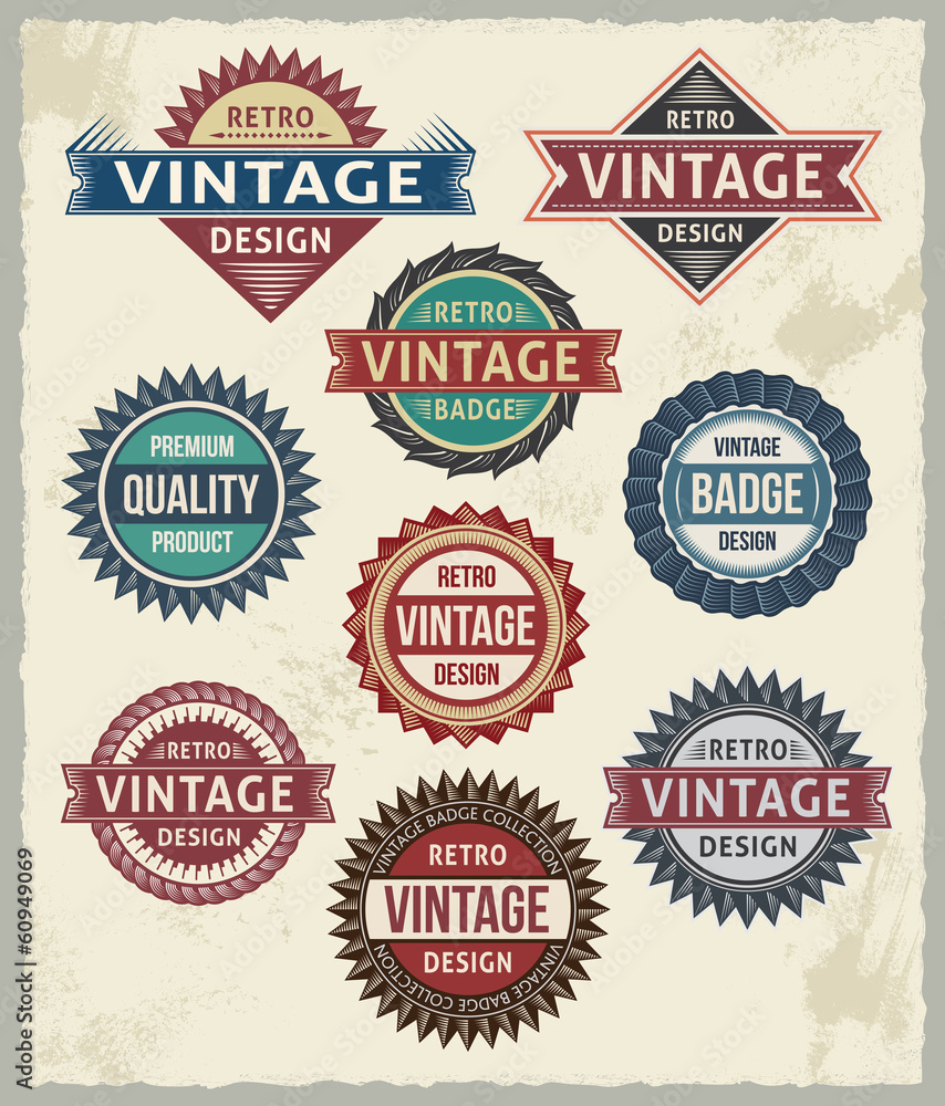 Set of retro vintage badges and labels with background texture