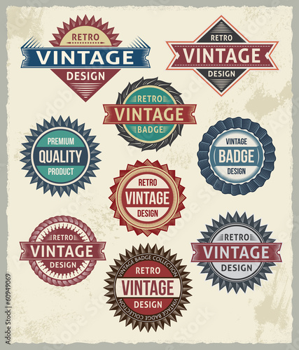 Set of retro vintage badges and labels with background texture
