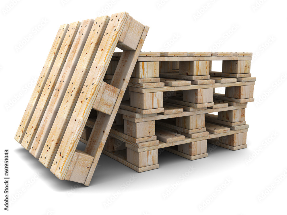 Stack of wooden pallets. One pallet near. Stack of wooden pallets. One pallet near.