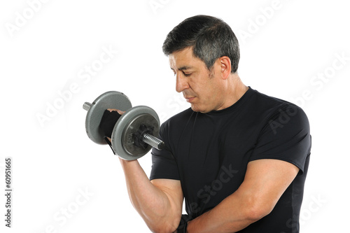 Mature Man Curling Dumbbells