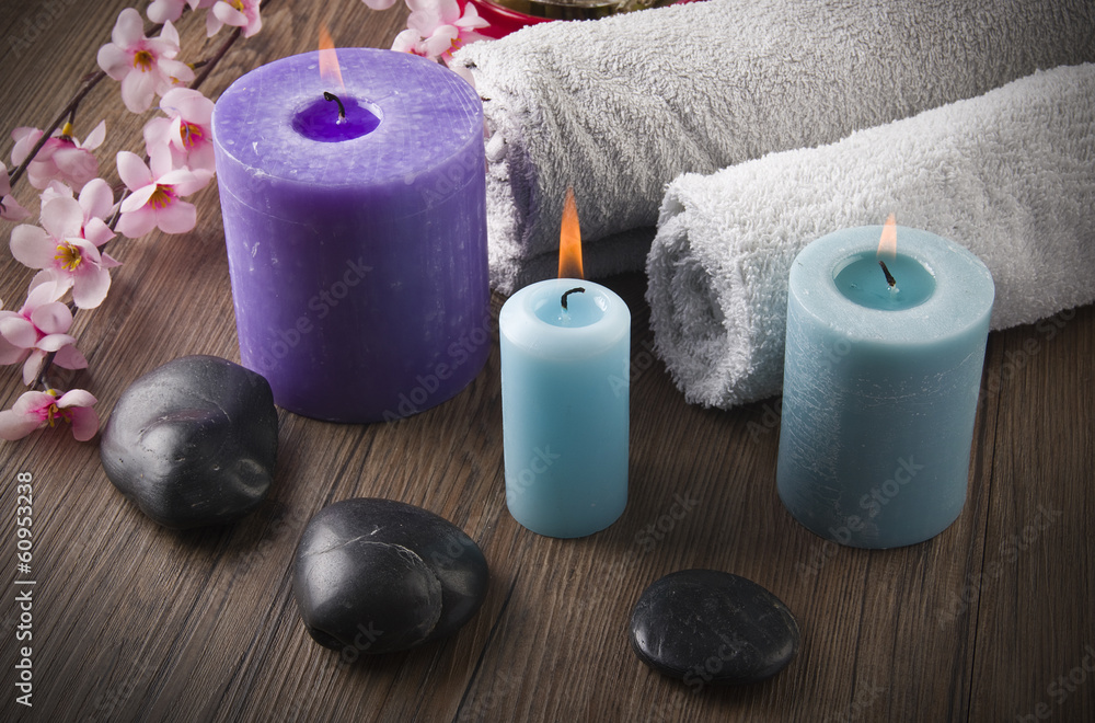 Composition with lucky bamboo candles spa concept Composition with lucky bamboo candles spa concept