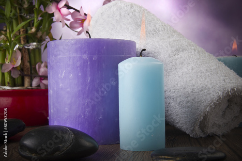 Composition with lucky bamboo candles spa concept photo