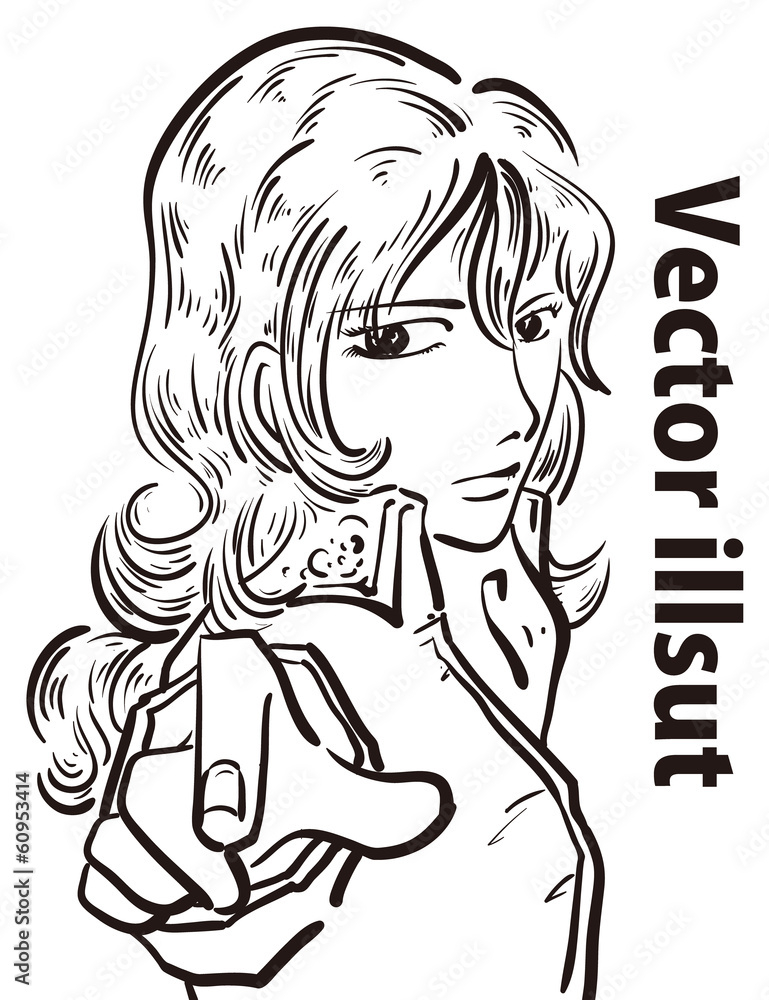 劇画調女性指差しイラスト Stock Vector Adobe Stock