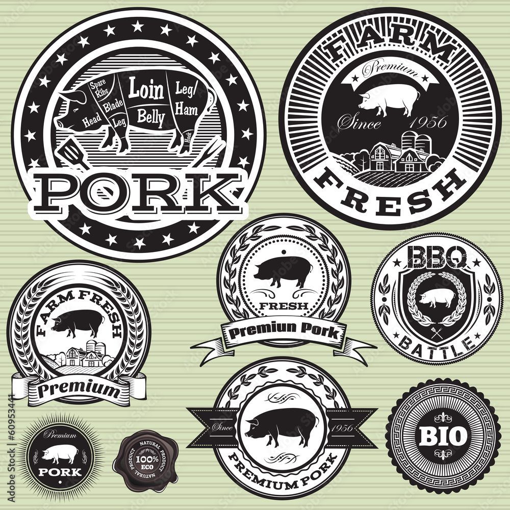 Fototapeta premium vector set of labels with pig and pork