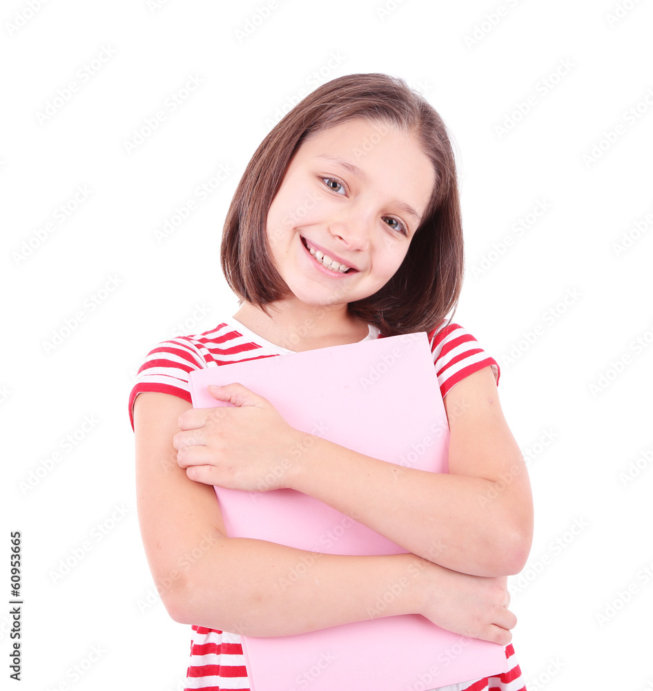 Beautiful little girl with book, isolated on white Beautiful little girl with book, isolated on white
