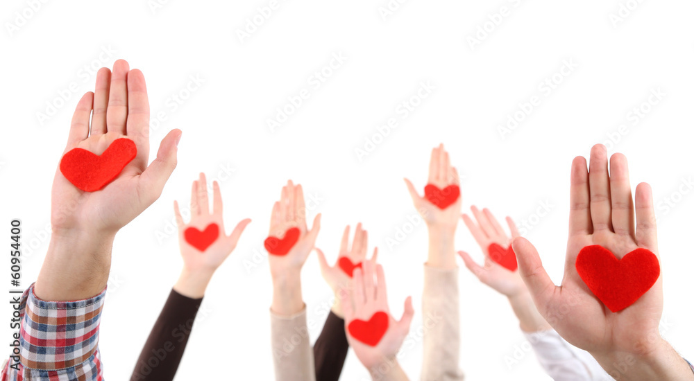 Hands with hearts, isolated on white Hands with hearts, isolated on white