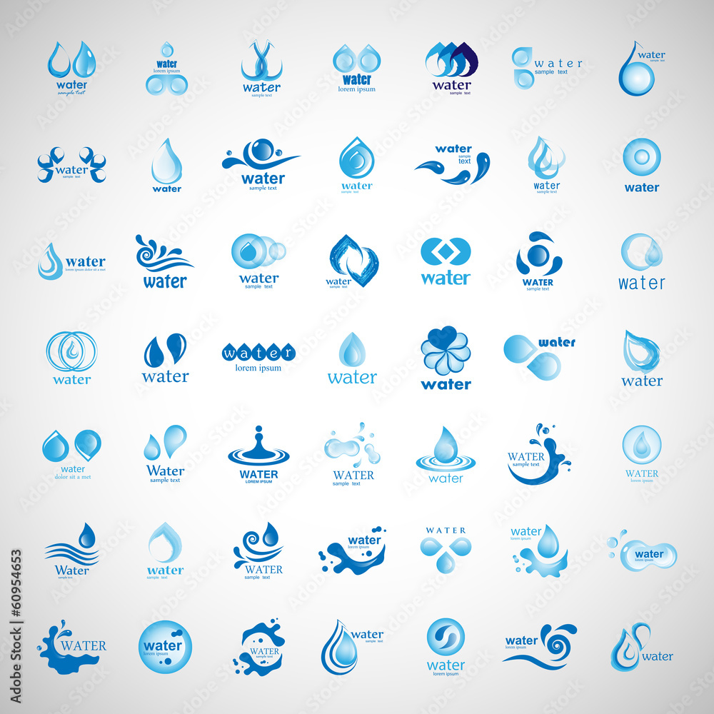 Water And Drop Icons Set - Isolated On Gray Background Water And Drop Icons Set - Isolated On Gray Background