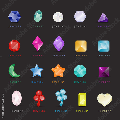 Jewelry Icons Set - Isolated On Black Background