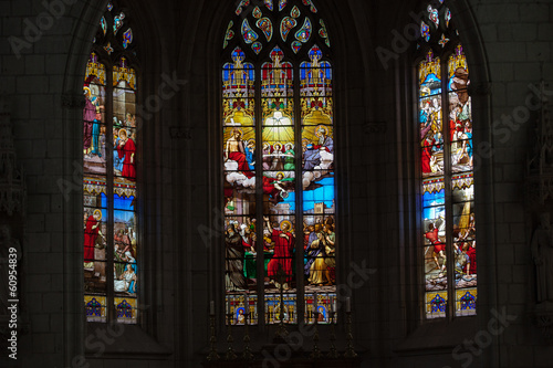 Stained glass window in Church of St Etienne. Chinon