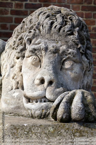 stony lion on main market square in cracow in poland