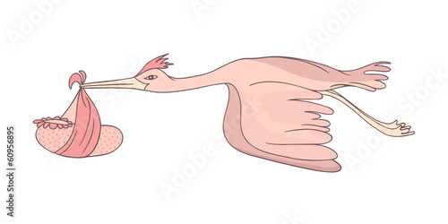 stork carrying a child