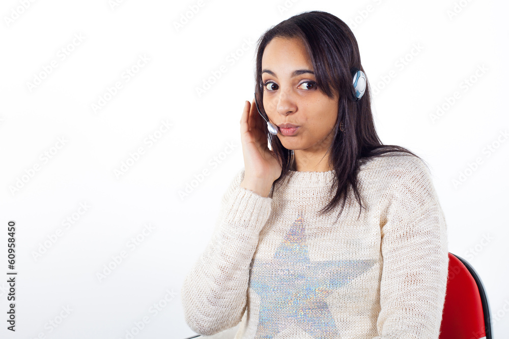 Customer Representative girl with headset Customer Representative girl with headset