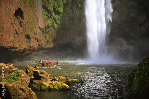 Boat under Ouzoud waterfall, Morocco