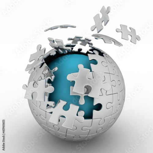 spherical jigsaw. 3d rendering on white