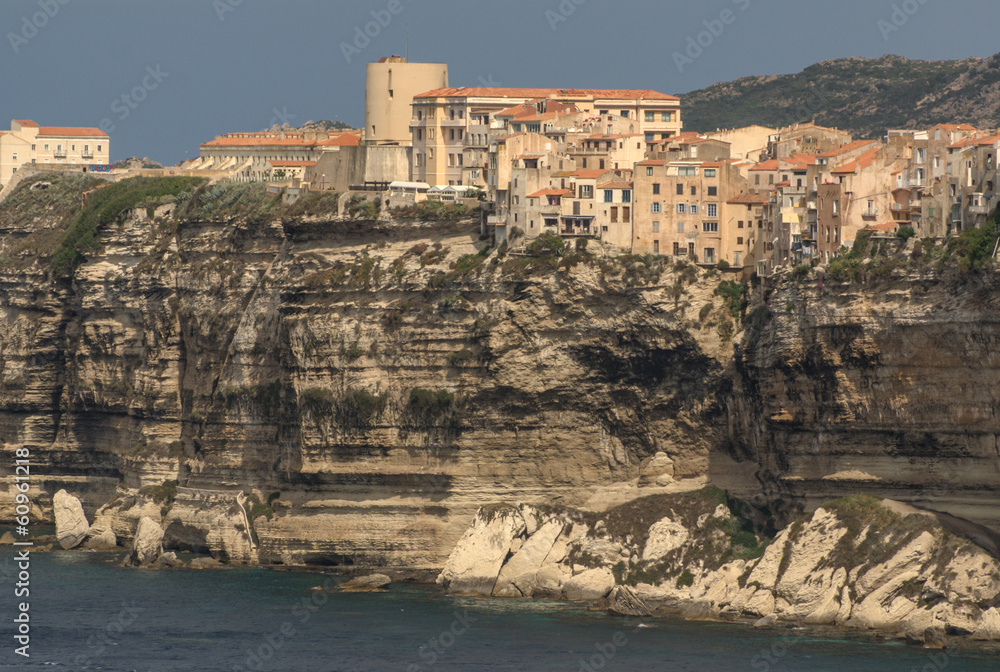 Beautiful old village of Bonifacio (Corsica island, France), sus