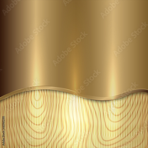 Vector yellow metal plaque placed on wooden background