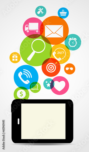 Business Internet on Different Electronic Devices Concept. Vect