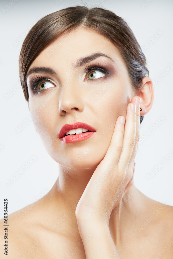 Close up portrait of beautiful young woman face. Close up portrait of beautiful young woman face.