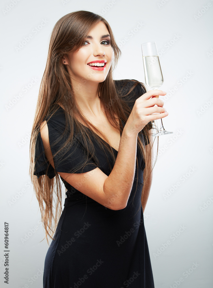 Young celebrating woman black dress . Beautiful model portrait Young celebrating woman black dress . Beautiful model portrait