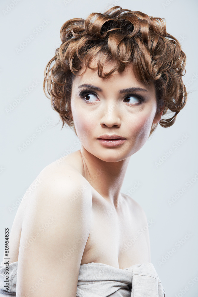 Beauty style close up portrait of young woman isolated on white Beauty style close up portrait of young woman isolated on white