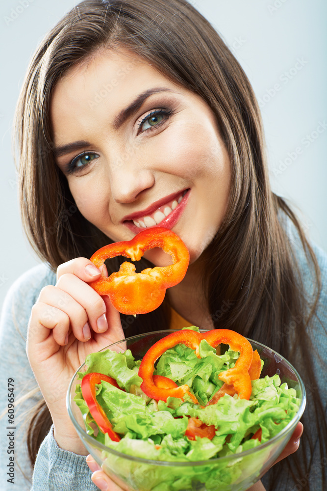 Diet woman isolated portrait. Close up female face. Diet woman isolated portrait. Close up female face.
