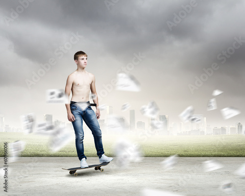 Teenager on skateboard