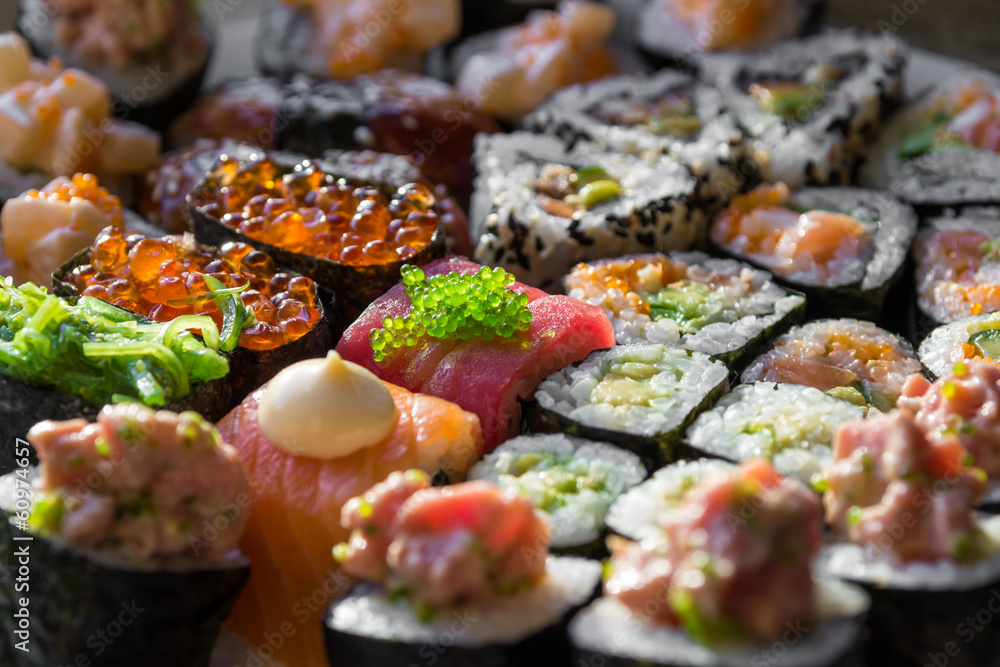 Sushi rolls close up soft focus Sushi rolls close up soft focus