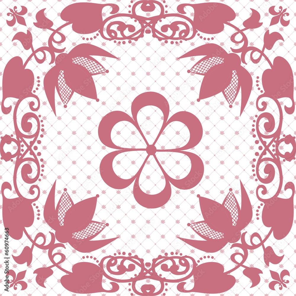 Pink seamless lace lacy pattern on white