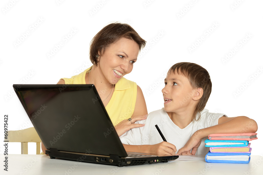Mother and son studying Mother and son studying