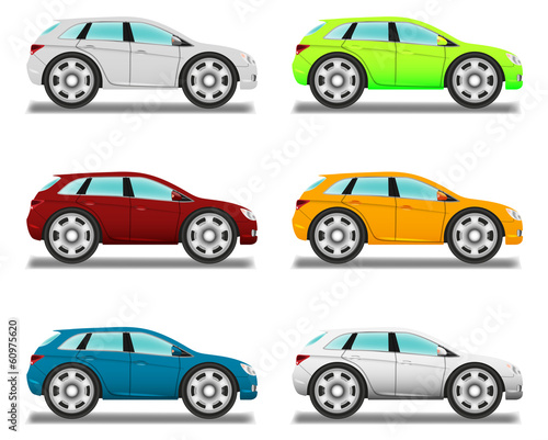 Crossover. Cartoon car with big wheels, six colors. © Black Spring
