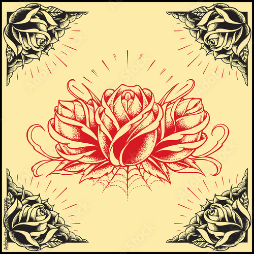 Roses and Frame Tattoo style design