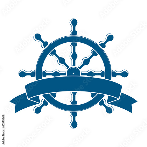 Ship Wheel With Banner. Nautical Emblem. Vector