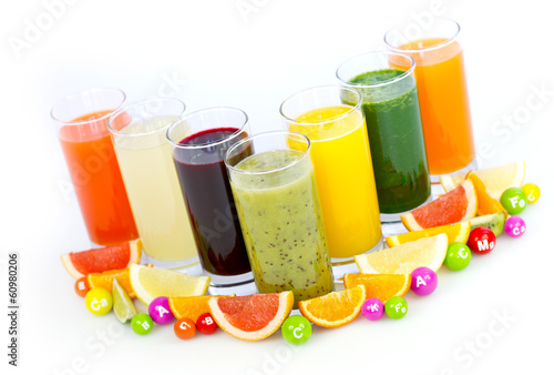 Fresh and healthy fruit and vegetable juices