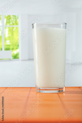 glass of milk on table