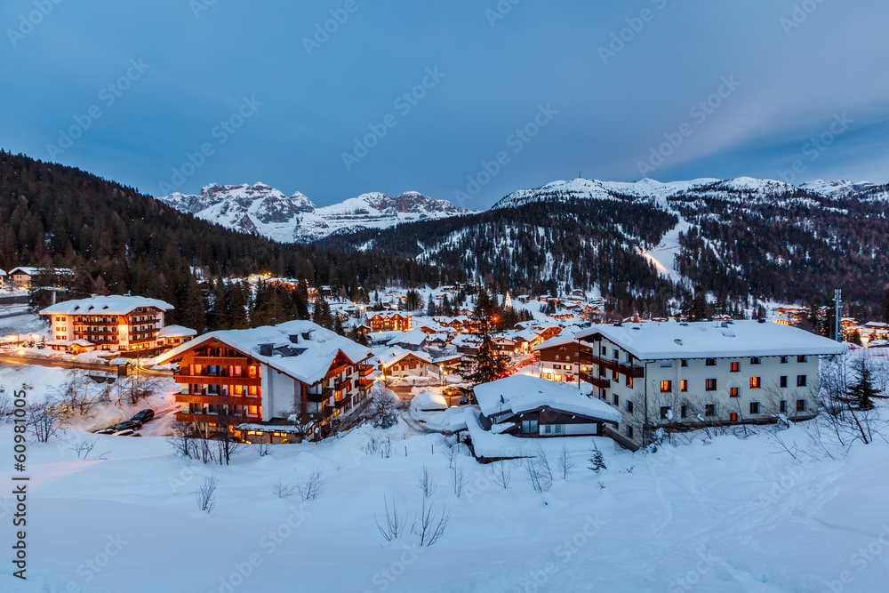 Illuminated Ski Resort of Madonna di Campiglio in the Evening, I