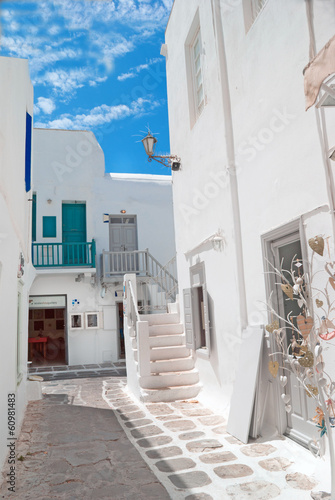 Traditional greek alley on mykonos island  Greece