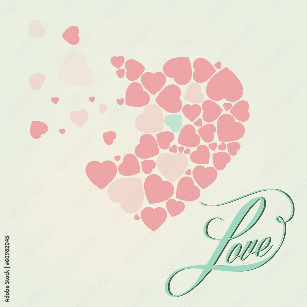 Retro valentine love card or background illustration with hearts