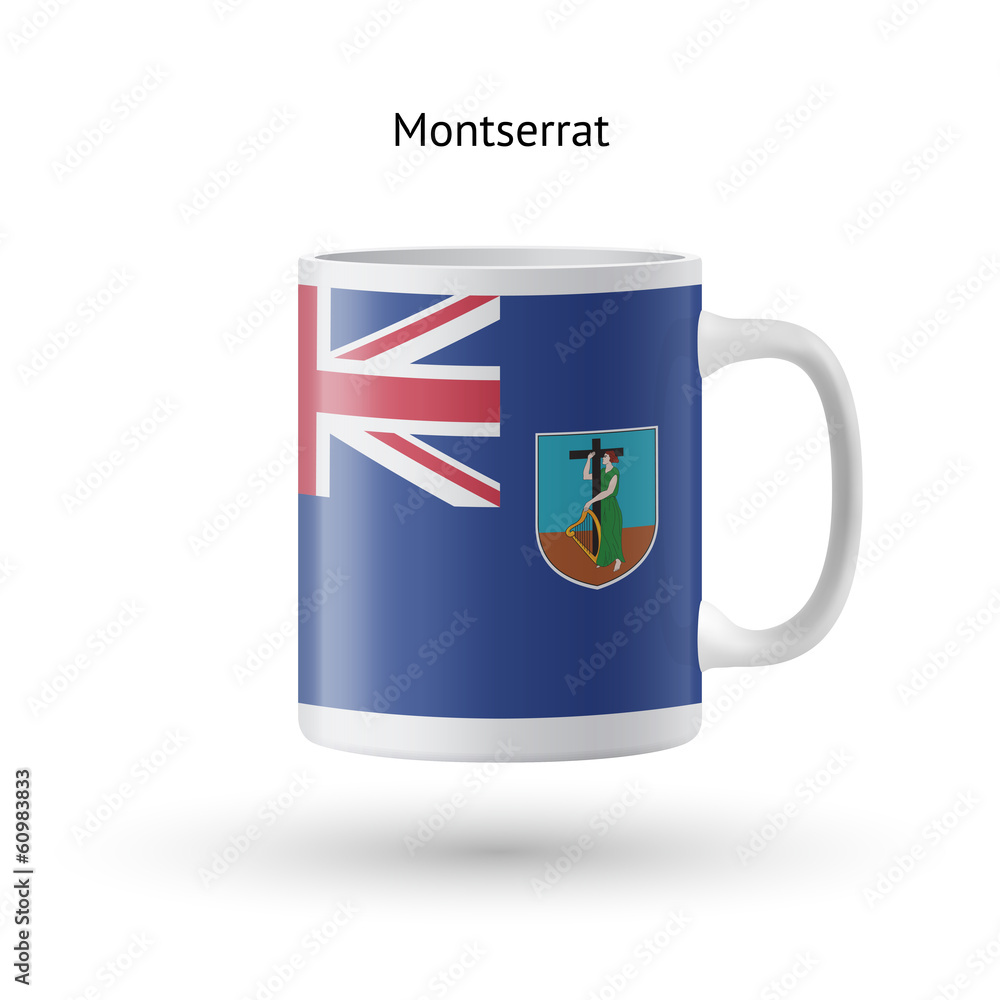 Montserrat flag souvenir mug on white background. Montserrat flag souvenir mug on white background.