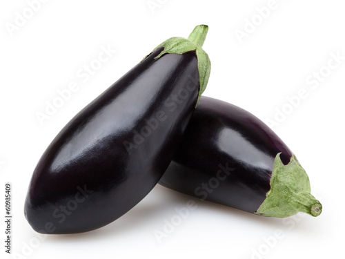 Eggplants isolated on white background with clipping path