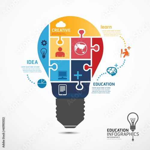 infographic Template with Light bulbs jigsaw banner . concept ve