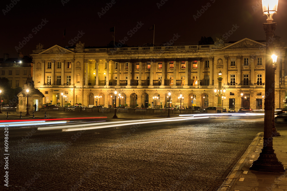 Large building on the Place de la Concorde at midnight Large building on the Place de la Concorde at midnight