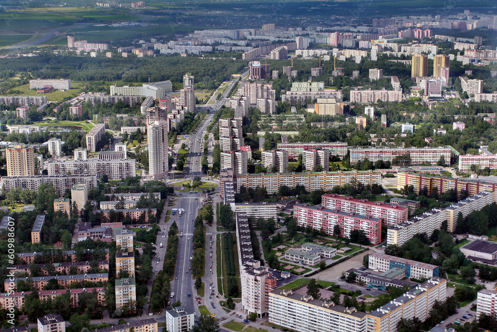 Aerial view of modern building in city northern Europe. Aerial view of modern building in city northern Europe.