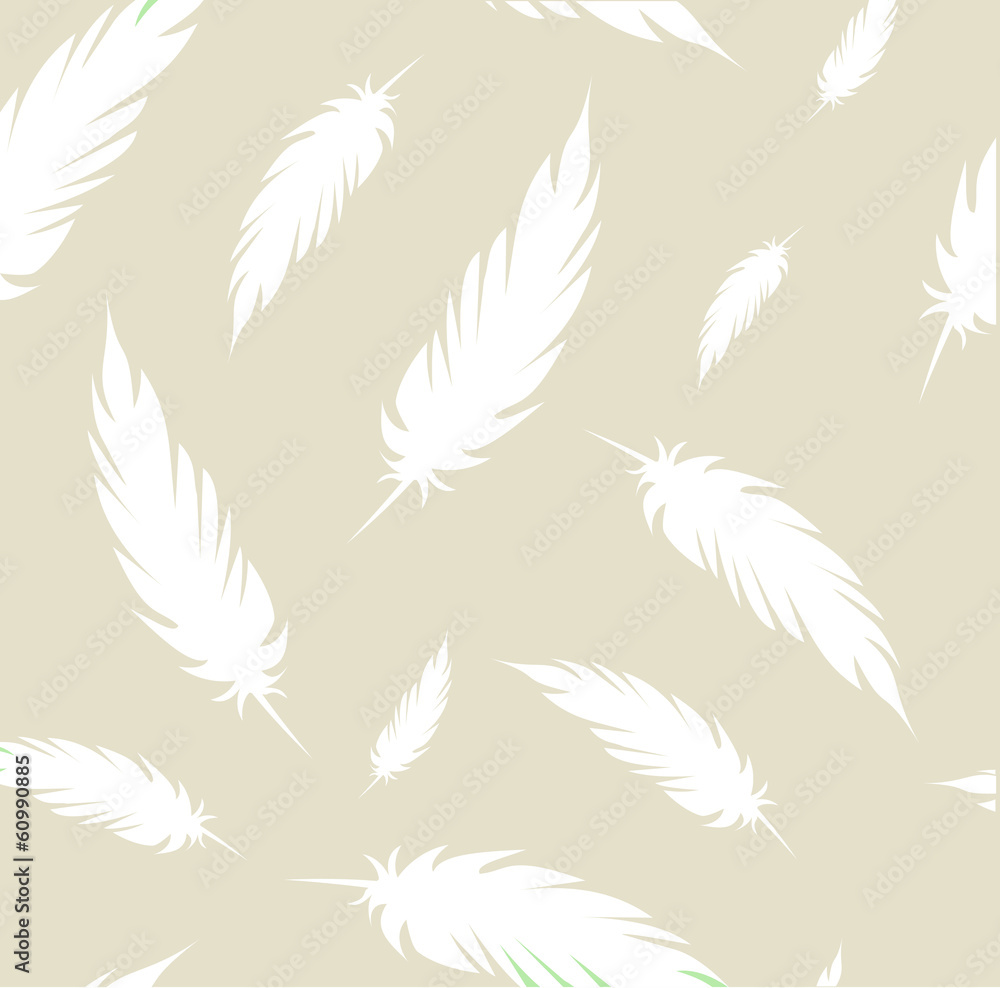 Beige pattern with white feathers vector